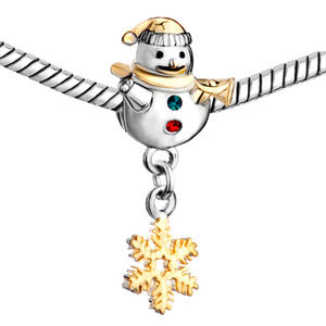 FREE S/H Pugster Christmas Snowman 22kt Gold Plate Bracelet Charm - Fits Pandora